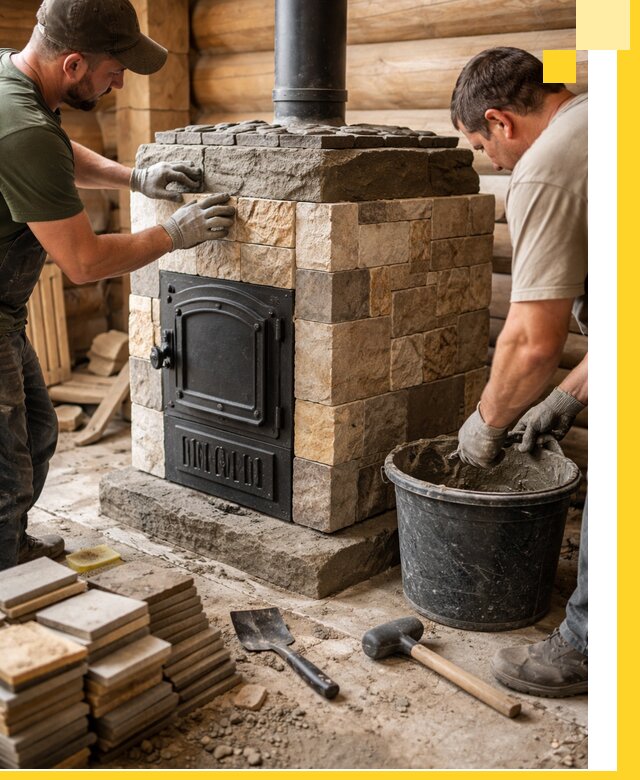 Облицовка банной печи под ключ в Кисловодске: камень и плитка