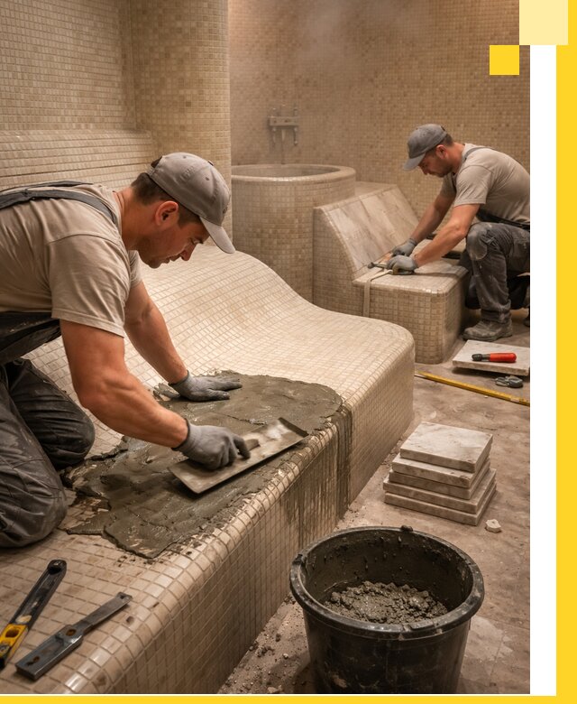 Лежаки для хамама под ключ в Кисловодске, проект и монтаж