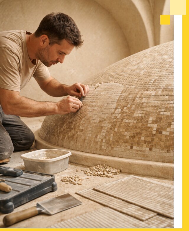 Профессиональная укладка мозаики для хамама под ключ в Кисловодске